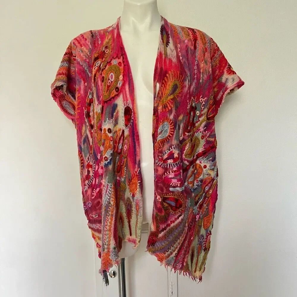 Unique Funky Colorful wool embroidered poncho vintage